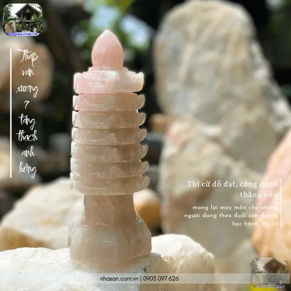 Tháp văn xương 7 tầng thạch anh hồng nặng 1.44kg, cao 21cm - TVX09