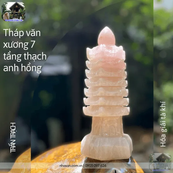 Tháp văn xương 7 tầng thạch anh hồng nặng 1.44kg, cao 21cm - TVX09