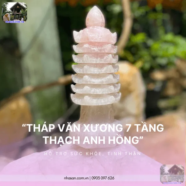 Tháp văn xương 7 tầng thạch anh hồng nặng 1.44kg, cao 21cm - TVX09