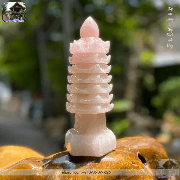 Tháp văn xương 7 tầng thạch anh hồng nặng 1.44kg, cao 21cm - TVX09