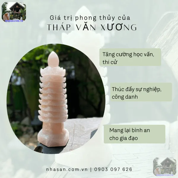 Tháp văn xương 9 tầng đá thạch anh hồng nặng 2.04kg, cao 24cm - TVX08