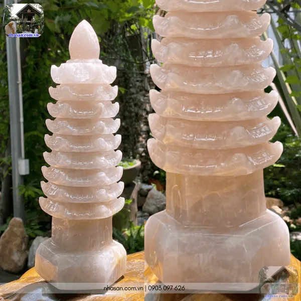Tháp văn xương 9 tầng đá thạch anh hồng nặng 1.7kg, cao 24cm - TVX10 