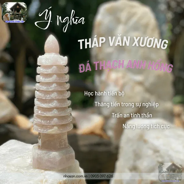 Tháp văn xương 9 tầng đá thạch anh hồng nặng 1.7kg, cao 24cm - TVX10 