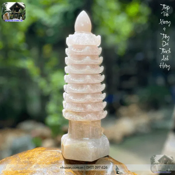 Tháp văn xương 9 tầng đá thạch anh hồng nặng 1.7kg, cao 24cm - TVX10 