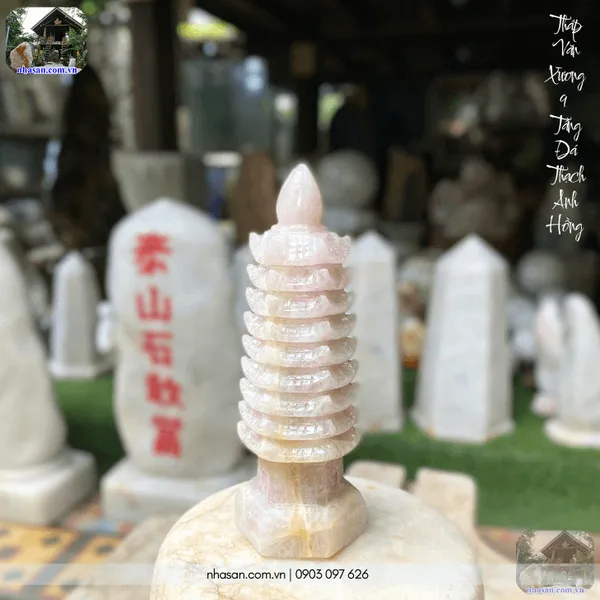Tháp văn xương 9 tầng đá thạch anh hồng nặng 1.7kg, cao 24cm - TVX10 