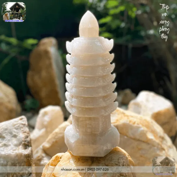Tháp văn xương phong thủy đá thạch anh  nặng 1.7kg, cao 21cm - TVX07