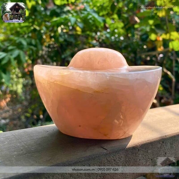 Thỏi vàng phong thủy thạch anh hồng TV51 800gr, dài 11cm x rộng 7.5cm x cao 7cm