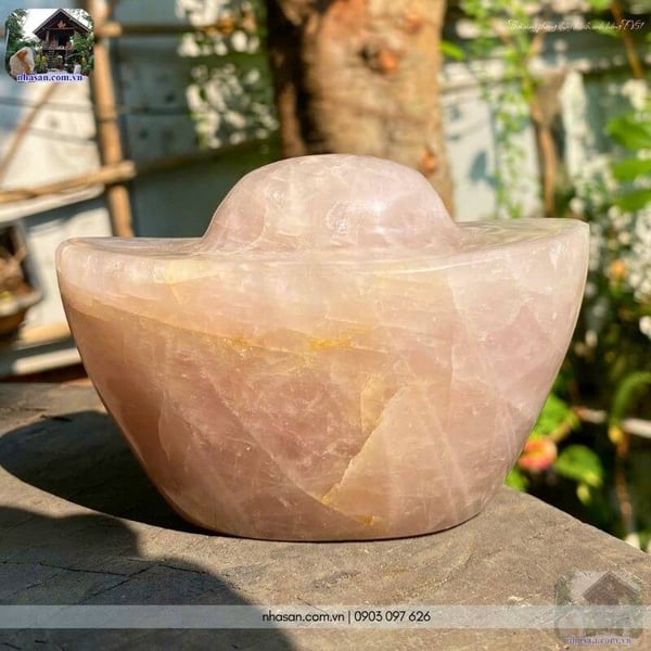 Thỏi vàng phong thủy thạch anh hồng TV51 800gr, dài 11cm x rộng 7.5cm x cao 7cm