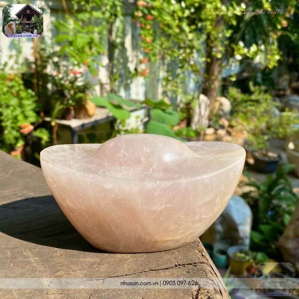 Thỏi vàng phong thủy thạch anh hồng TV53 920gr, dài 13cm x rộng 8cm x cao 7cm