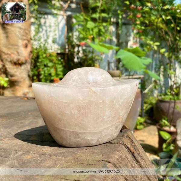Thỏi vàng phong thủy thạch anh trắng TV55 840gr, dài 11.5cm x rộng 7.5cm x cao 7.5cm