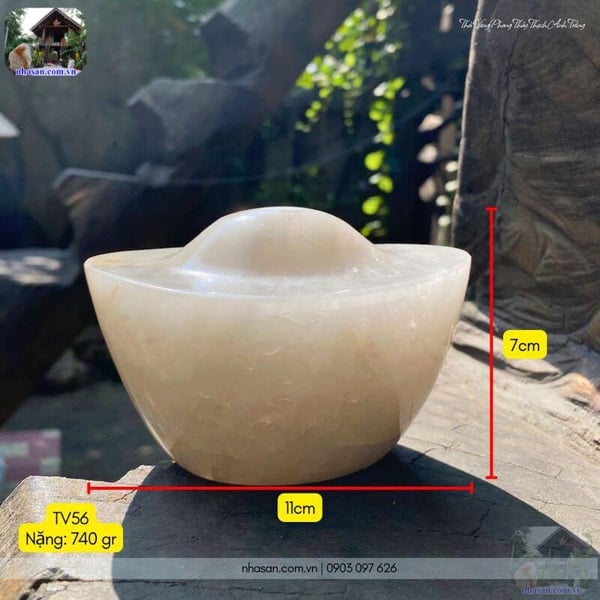Thỏi vàng phong thủy thạch anh trắng TV56 740gr, dài 11cm x rộng 7cm x cao 7cm
