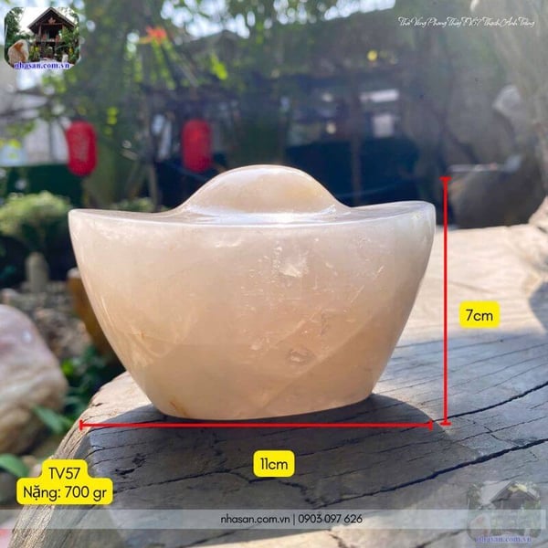 Thỏi vàng phong thủy TV57 thạch anh trắng 700gr, dài 11cm x rộng 7cm x cao 7cm