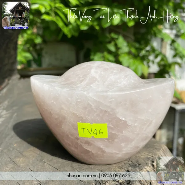 Thỏi vàng tài lộc thạch anh hồng nặng 1.23kg, dài 12.5cm x rộng 9cm x cao 7.5cm - TV46