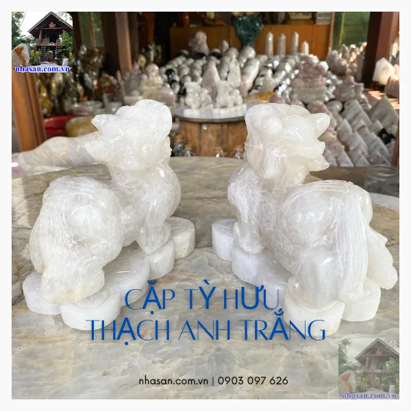 Tỳ hưu thạch anh trắng THD07 nặng 4.62kg, kích thước: cao 12cm x dài 17cm x ngang 6.5cm