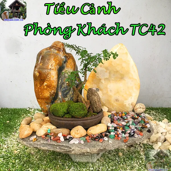 Tiểu cảnh đá phong thủy phòng khách giúp phát tài phát lộc 2023 - TC42