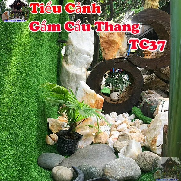 Tiểu cảnh gầm cầu thang hiện đại xu hướng thời thượng từ đá phong thủy TC37