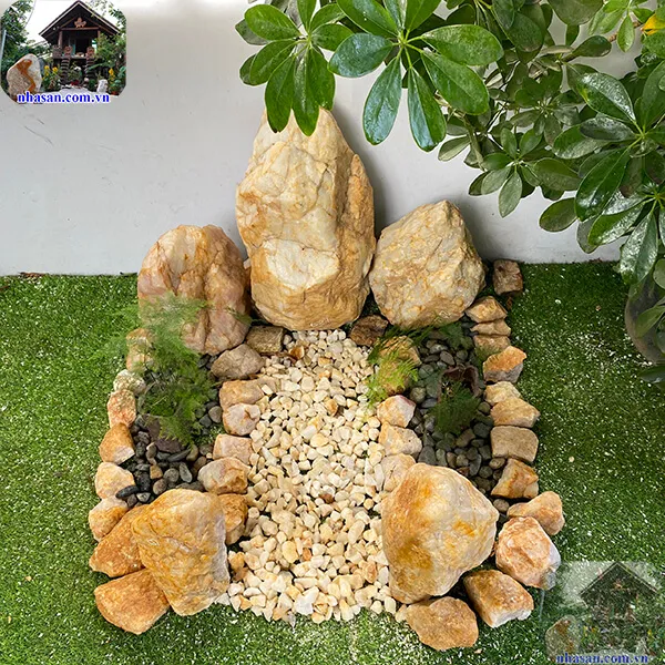 Tiểu cảnh giếng trời trong nhà bằng đá phong thủy tăng tài tiến lộc TC45