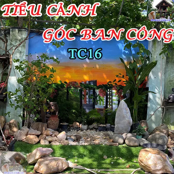 Tiểu cảnh góc ban công đá phong thủy đón sinh khí, đắc lợi phong thủy TC16