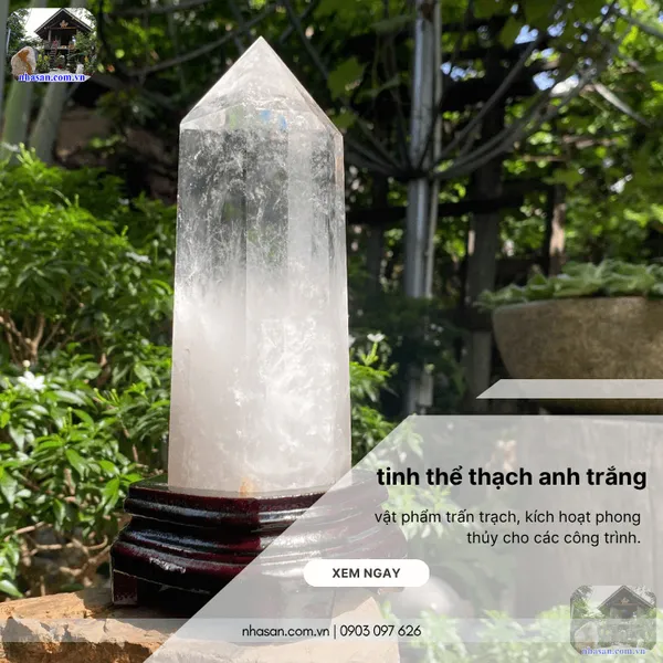 Trụ tinh thể thạch anh trắng 1.2kg, cao 21.5cm x ngang 11cm - T725 