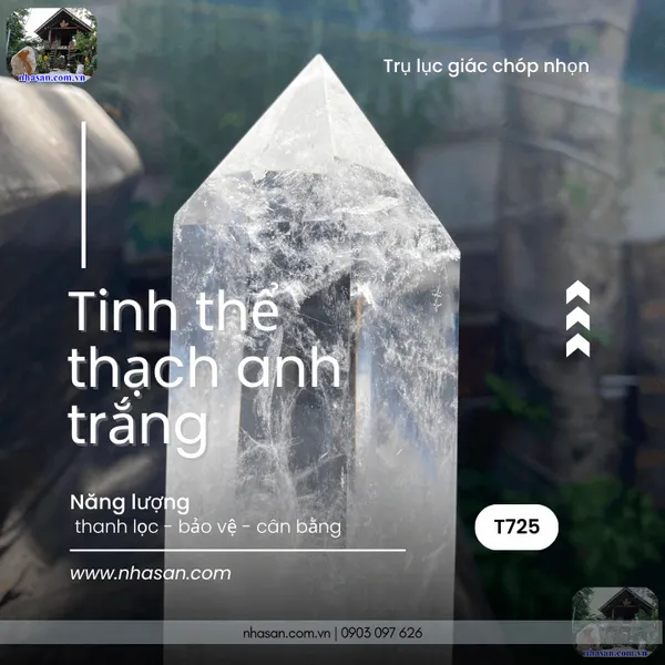 Trụ tinh thể thạch anh trắng 1.2kg, cao 21.5cm x ngang 11cm - T725 