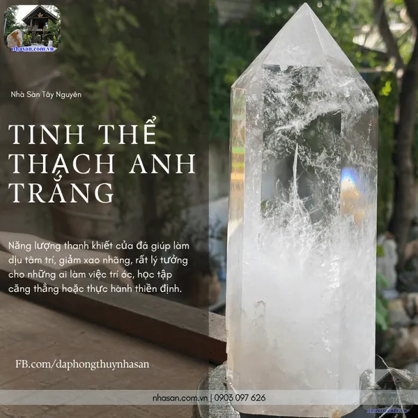 Trụ tinh thể thạch anh trắng 1.2kg, cao 21.5cm x ngang 11cm - T725 
