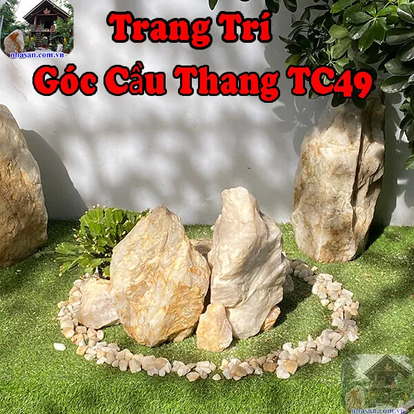 Trang trí góc cầu thang bằng đá phong thủy xua đuổi tà khí TC49