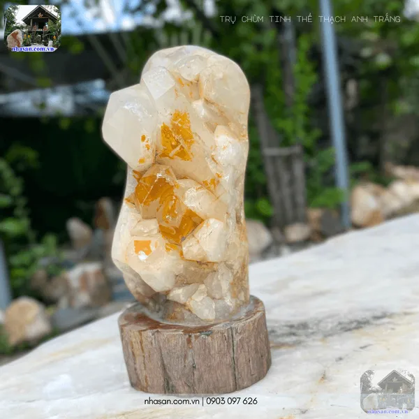 Trụ chùm tinh thể thạch anh trắng 4.6kg, cao 27cm x ngang 11.5cm - T739 