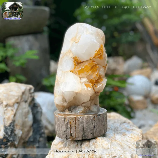 Trụ chùm tinh thể thạch anh trắng 4.6kg, cao 27cm x ngang 11.5cm - T739 