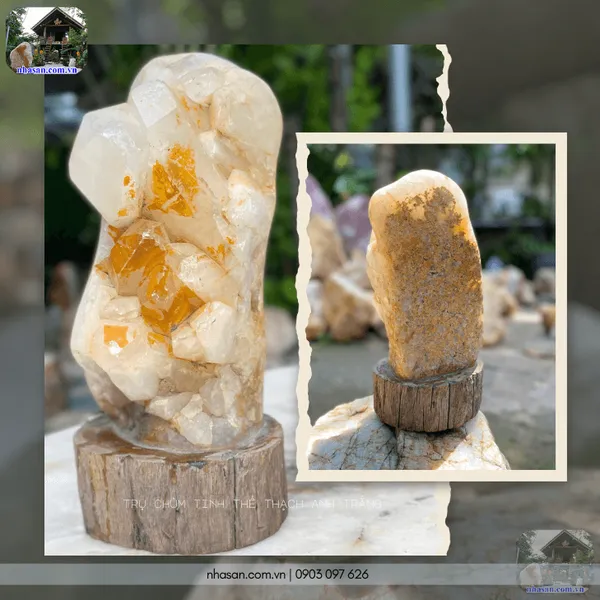 Trụ chùm tinh thể thạch anh trắng 4.6kg, cao 27cm x ngang 11.5cm - T739 