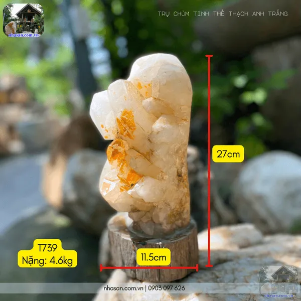 Trụ chùm tinh thể thạch anh trắng 4.6kg, cao 27cm x ngang 11.5cm - T739 