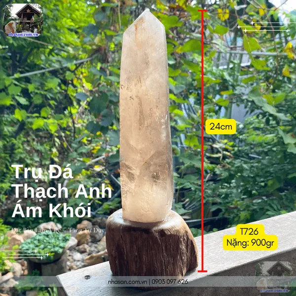 Trụ đá thạch anh ám khói 900gr, cao 24cm - T726
