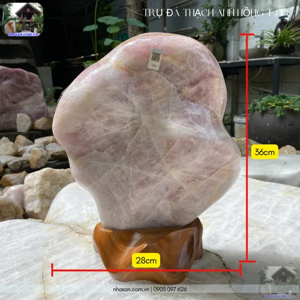 Trụ đá thạch anh hồng 15kg, cao 36cm x ngang 28cm x dày 16cm - T443