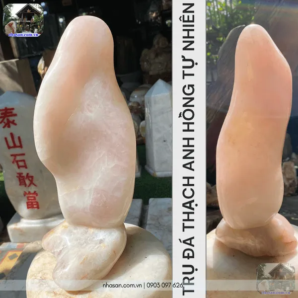 Trụ đá thạch anh hồng tự nhiên nặng 5.6kg, cao 33cm x ngang 13.5cm - T737 