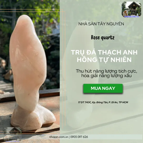 Trụ đá thạch anh hồng tự nhiên nặng 5.6kg, cao 33cm x ngang 13.5cm - T737 