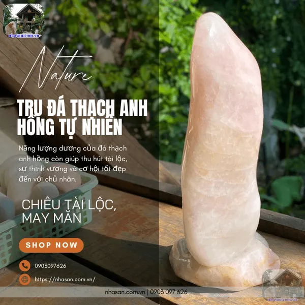 Trụ đá thạch anh hồng tự nhiên nặng 5.6kg, cao 33cm x ngang 13.5cm - T737 