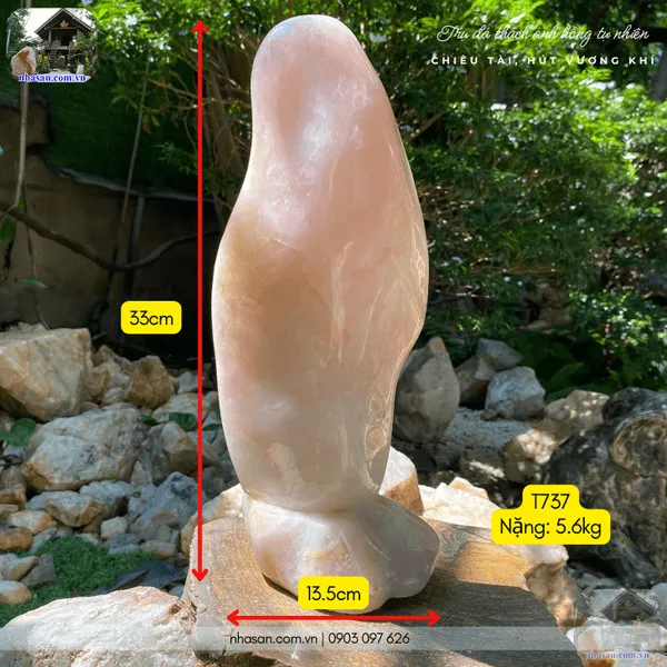 Trụ đá thạch anh hồng tự nhiên nặng 5.6kg, cao 33cm x ngang 13.5cm - T737 