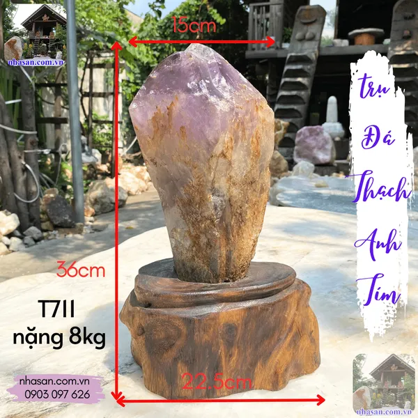 Trụ đá thạch anh tím 8kg, cao 36cm x ngang 22.5cm - T711