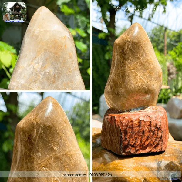 Trụ đá thạch anh tóc nâu 540gr, cao 14cm x ngang 7.5cm - T733