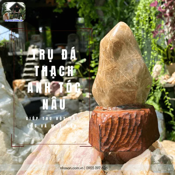 Trụ đá thạch anh tóc nâu 540gr, cao 14cm x ngang 7.5cm - T733