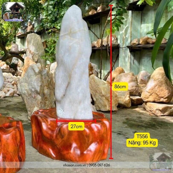 Trụ đá thạch anh trắng 95kg, cao 86cm x ngang 27cm- T556
