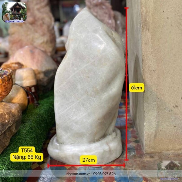 Trụ đá thạch anh trắng tự nhiên nguyên khối 65kg - T554