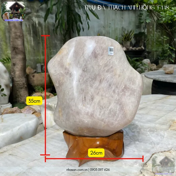 Trụ đá thạch anh hồng 16.5kg, cao 35cm x ngang 26cm x dày 17cm - T448
