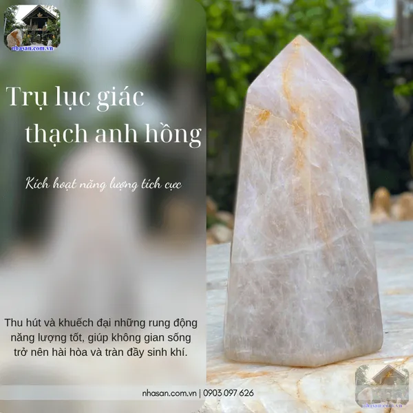 Trụ lục giác thạch anh hồng nặng 6.2kg, cao 26.5cm x ngang 14.5cm - T731 