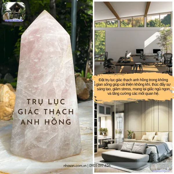 Trụ lục giác thạch anh hồng nặng 6.2kg, cao 26.5cm x ngang 14.5cm - T731 