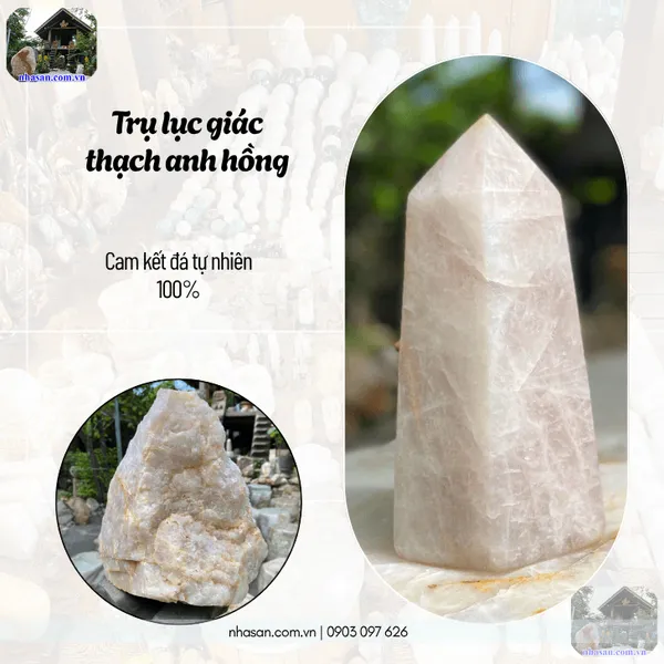 Trụ lục giác thạch anh hồng nặng 6.2kg, cao 26.5cm x ngang 14.5cm - T731 