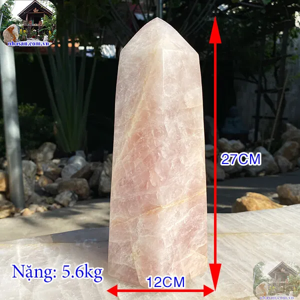Trụ lục giác thạch anh hồng T681, nặng 5.6kg, cao 27cm x ngang 12cm