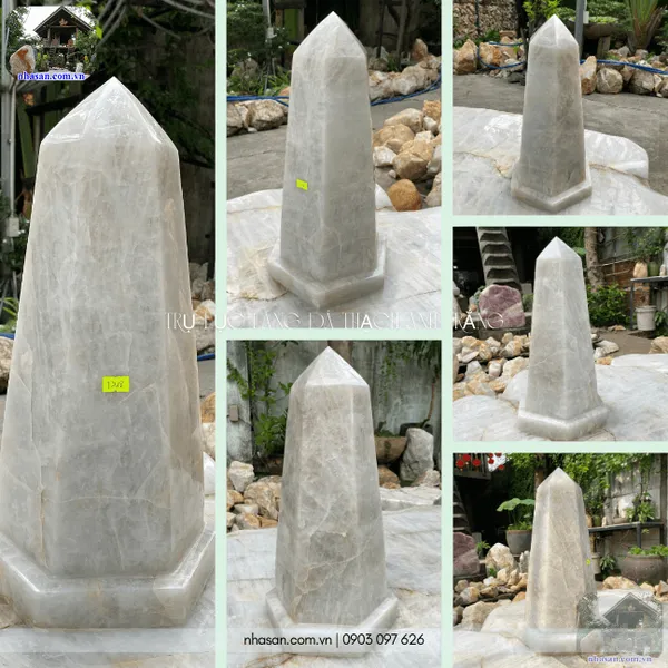 Trụ lục lăng đá thạch anh trắng nặng 18.6kg, cao 42cm x ngang 20cm - T718 