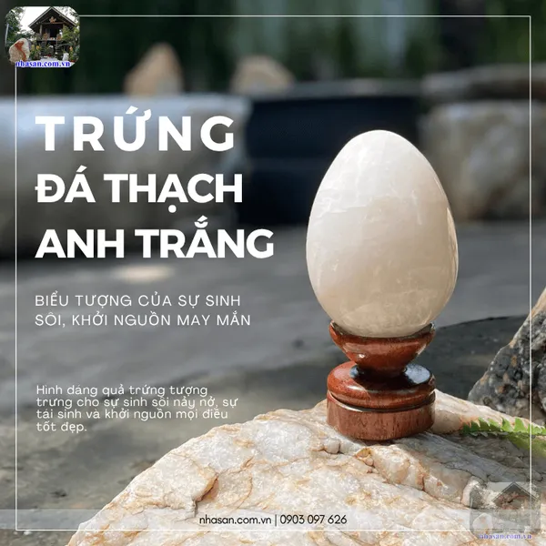 Trứng đá thạch anh trắng QT24 nặng 600gr, cao 13cm