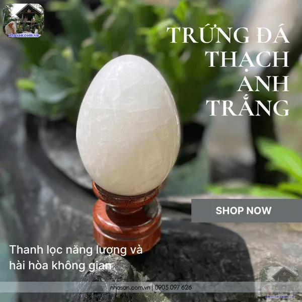 Trứng đá thạch anh trắng QT24 nặng 600gr, cao 13cm