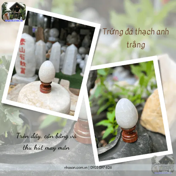 Trứng đá thạch anh trắng QT24 nặng 600gr, cao 13cm
